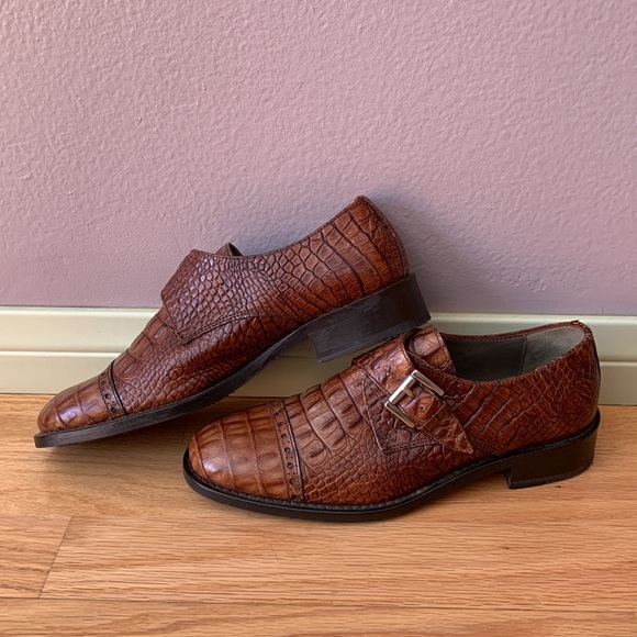 Croco 🐊 Leather Monk Strap Loafers - Picture 4 of 14